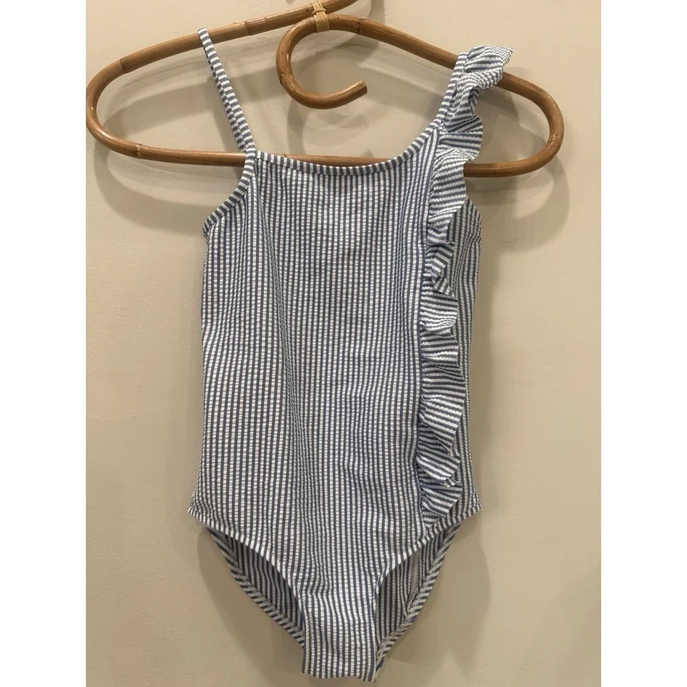 Zara‎ Girls Blue And White Stripped One Piece Swimsuit Size 8-9